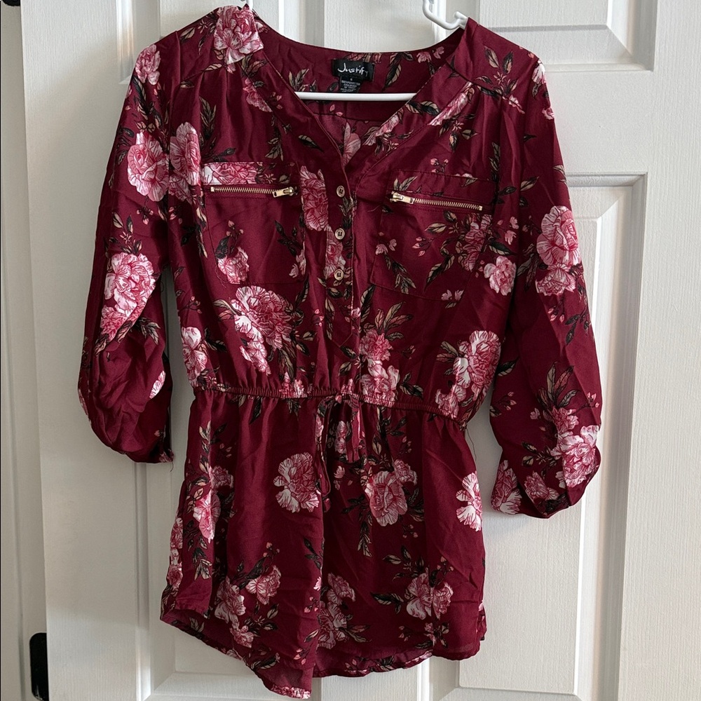 Joules Burgundy Floral Blouse